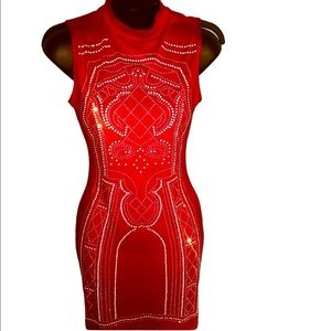 Red studded body on dress